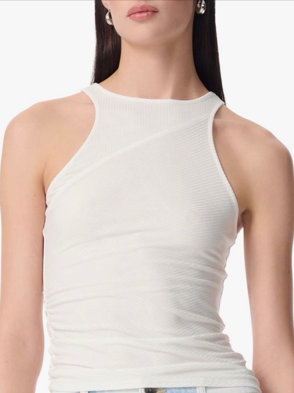 Robert Rodriguez White Asymmetrical Ribbed Tank Dress